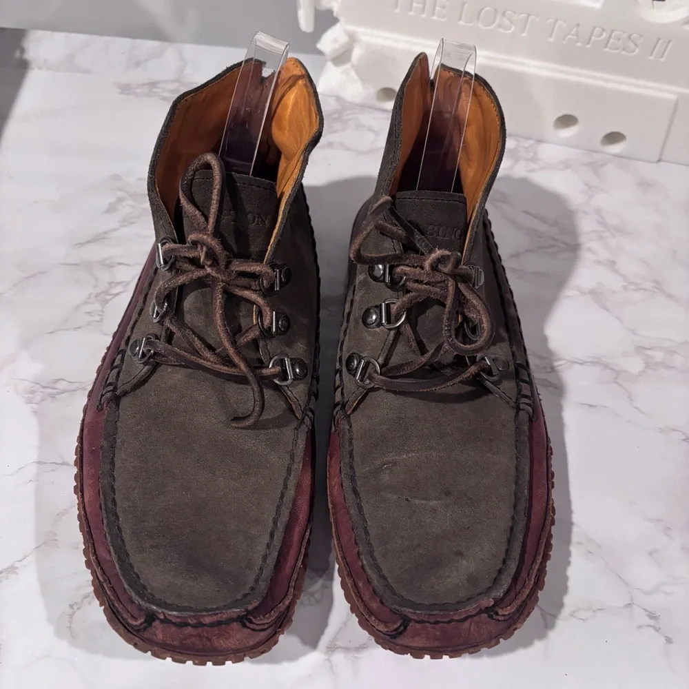 L.L. Bean Men’s Leather Moc Chukka Boots Brown Green Lace-Up Rugged Outdoor